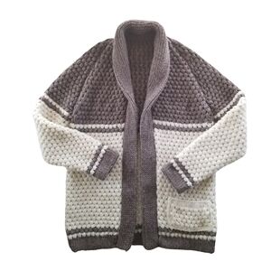 Handmade Chunky Crochet Neutral Cardigan Women's Medium
